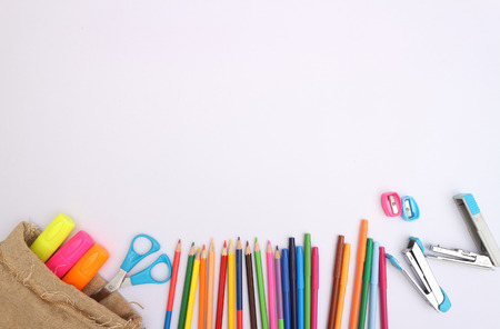 Office desk background,  headphones recording scene project ideas concept, With laptop computer, mobile phones, drawing equipment . View from above with copy spaceの写真素材