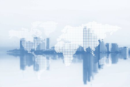 world map and city backgroundの写真素材