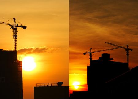 tower cranes at construction site の写真素材