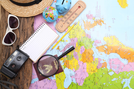 Travel plan, trip vacation, tourism mockup - Outfit of travelerの写真素材