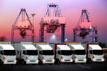 container truck, ship in port and freight cargo plane in transport and import-export commercial...