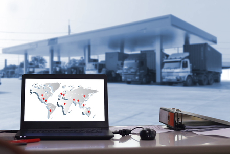 Transportation, import-export and logistics concept, container truck, transport and import-export commercial logistic, shipping business industryの写真素材