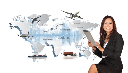 business woman is working with Commercial plane , Transportation, import-export and logistics, Travel conceptの写真素材