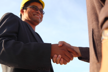 Engineer on site ,they are working at building construction area.の写真素材