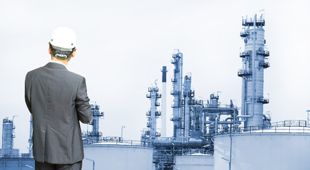 man and oil and chemical refineryの写真素材