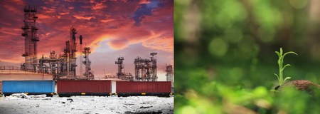 Green field and chemist plant and automate wireless Robot arm in smart factory backgroundの写真素材