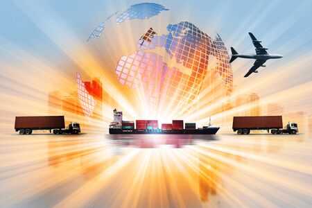 The world logistics  background or transportation Industry or shipping business, Container Cargo  shipment , truck delivery, airplane , import export Conceptの写真素材