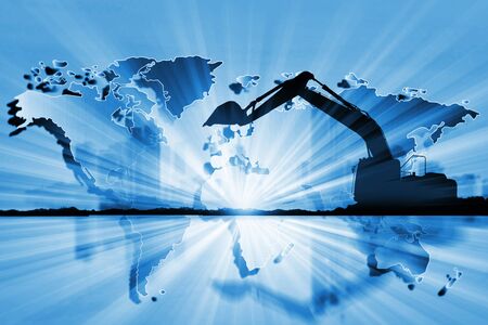 Industrial excavator working on construction siteの写真素材