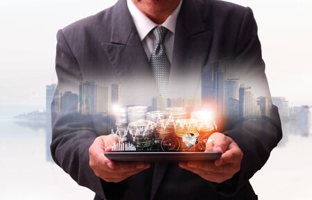 International financial consulting for finance and banking concept with rows coins for business background.の写真素材