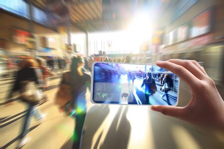 conceptual security and medical health diagnosis quarantine precautionary measures at  international passengers infrared thermal scan imaging camera on immigration and entry after landing.の写真素材