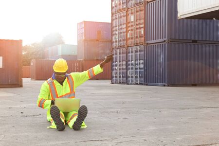 Engineer on site, he is working control logistics or import export industryの写真素材