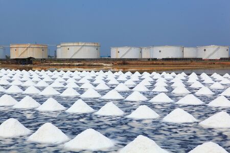 salt farm ready for harvest, Thailand.の写真素材