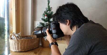 working from home effect from covid 19 virus ,
be shooting photo a catの写真素材