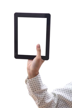 Creative layout made of working hands. Flat lay. business backdrop isolated on white background, clipping path included.の写真素材