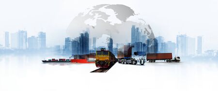 The world logistics  background or transportation Industry or shipping business, Container Cargo  shipment , truck delivery, airplane , import export Conceptの写真素材