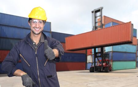  worker with logistics  background or transportation Industry or shipping business, Container Cargo ...