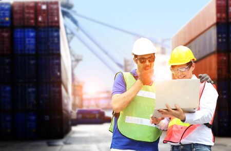 team work with logistics  background or transportation Industry or shipping business, Container Cargo  shipment , truck delivery, airplane , import export Conceptの写真素材