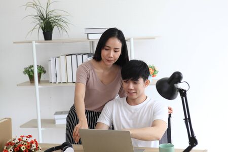 couple in quarantine  they work from homeの写真素材