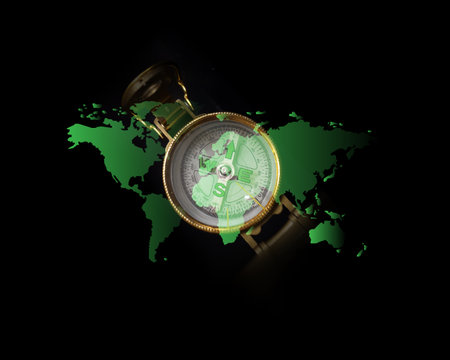 Compass Direction On Digital Code Black Backgroundの写真素材