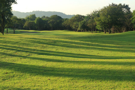 beautiful golf course at the sunset, sunrise time. , morning timeの写真素材