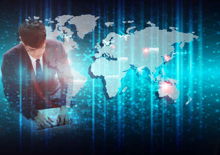 The world logistics  background or transportation Industry or shipping business, Container Cargo  shipment , truck delivery, airplane , import export Concept,Business man working at officeの写真素材
