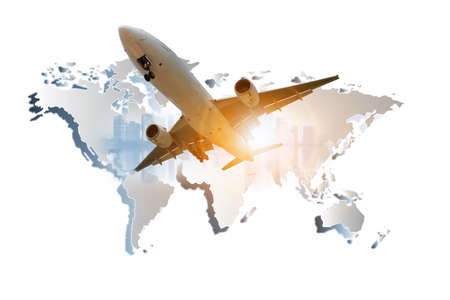 Big white airplane is flying over the clouds with colorful sky at sunset for Business trip with Commercial plane, Transportation, import-export and logistics, Travel concept , Airplane is flying for Business trip, Transportation, import-export, logistics, Travelの写真素材