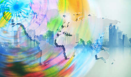 Global connection and the internet network modernization in smart city . Concept of future 5G wireless digital connecting or The world logistics  background or transportation Industry or shipping businessの写真素材