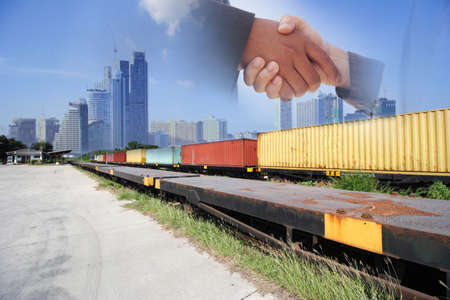 The world logistics , there are world map with logistic network distribution on background and Logistics Industrial Container Cargo freight ship for Concept of fast or instant shippingの写真素材