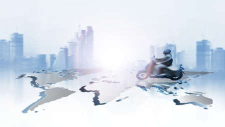 motorcycle delivery or Fast and free delivery by scooter. Food service or Delivery of takeaway on scooter  Express food delivery service from cafes and restaurants.の写真素材