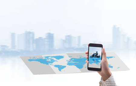 motorcycle delivery or Fast and free delivery by scooter. Food service or Delivery of takeaway on scooter  Express food delivery service from cafes and restaurants.の写真素材