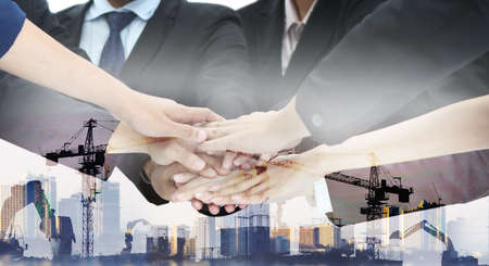 Double exposure business teamwork  of construction civil real estateの写真素材