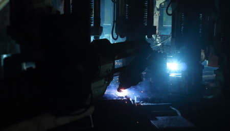 welding robot in the automotive parts industry, The movement of the robot welding in  auto parts...