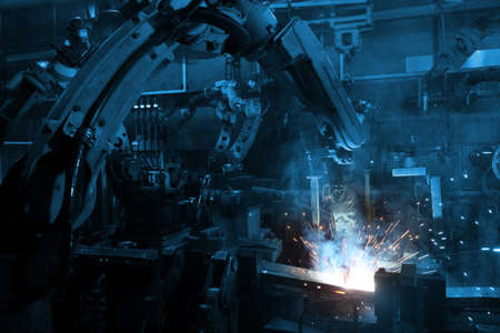 welding robot in the automotive parts industry, The movement of the robot welding in  auto parts...