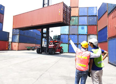 team engineer working  logistic shipping business industry  and safety concept of transportation import-exportの写真素材
