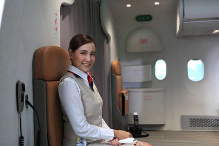 air  hostess service on plane , flight attendant