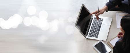 Businesspeople working together,  CEO in front view discussing concept of analysts trying to predict stock market behavior. Double exposureの写真素材