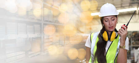 woman worker woking Logistics and transportation of world Container Cargo ship logistic import...