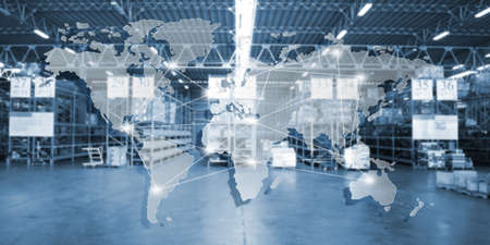 global logistics network distribution and transportation, Smart logistics, Innovation future of transport on large warehouse center background.の写真素材