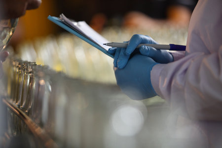 Factory worker inspecting production line of drink production in factory , Concept of food industryの写真素材