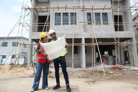 Construction engineer working on the construction site. To describe home design workの写真素材
