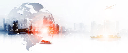 Business of  the world  logistic network distribution or transportation Industry or shipping business, Container Cargo  shipment , truck delivery, airplane , import export Conceptの写真素材