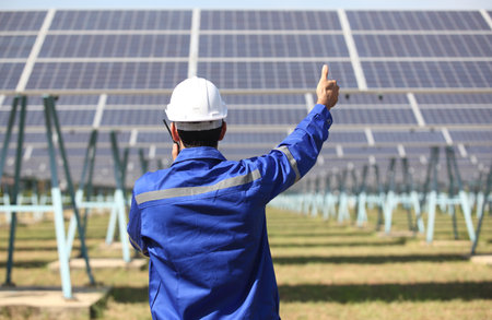 engineer working at solar farm