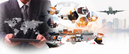 The world logistics  background or transportation Industry or shipping business, Container Cargo  shipment , truck delivery, airplane , import export Conceptの写真素材