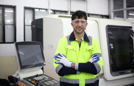 Supervisor  Engineer Working with big machineの写真素材