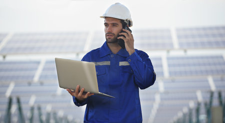 engineer working at solar farm