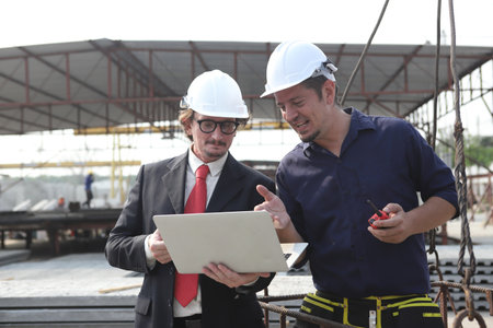 engineer team working at construction  industry areaの写真素材