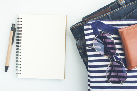 woman summer clothes collection on white, flat lay, top viewの写真素材