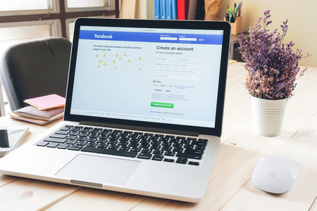 BANGKOK ,THAILAND - March 05, 2017 : Login Screen Facebook icons on Apple Macbook. largest and most popular social networking site in the world.のeditorial素材