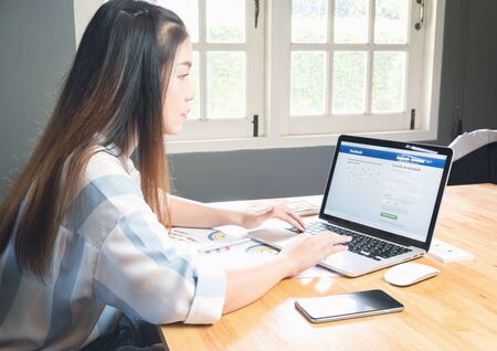 BANGKOK ,THAILAND - March 05, 2017 : Login Screen Facebook icons on Apple Macbook. largest and most popular social networking site in the world.のeditorial素材