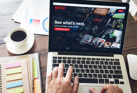 BANGKOK ,THAILAND - March 05, 2017 : Netflix app on Laptop screen. Netflix is an international leading subscription service for watching TV episodes and movies.のeditorial素材